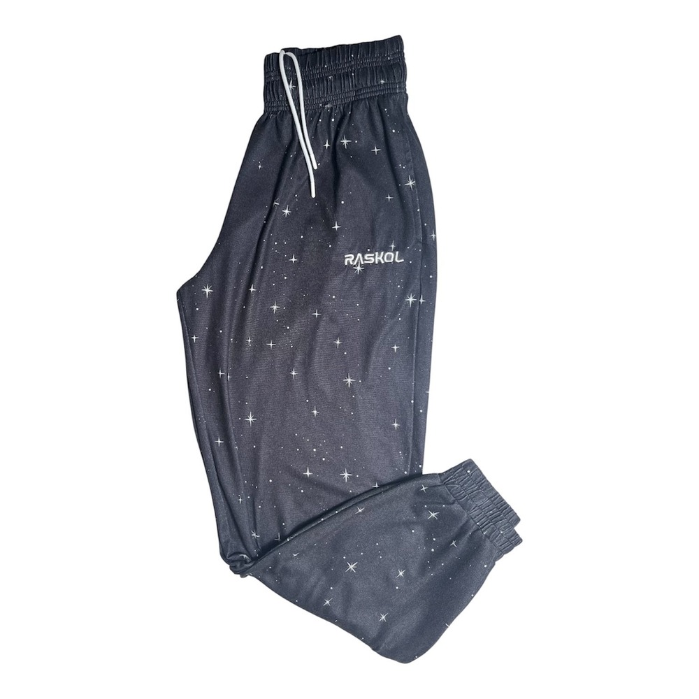 Raskol Mens Sz L Silk Dump Covers Black Starry Night Logo Pockets Gym Pants-2104